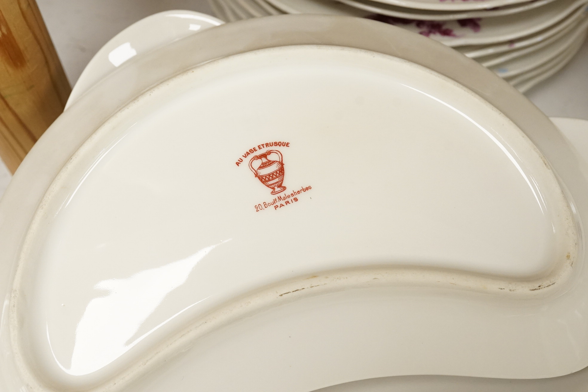 A Theodore Haviland, Paris, part dinner service, printed in puce monochrome